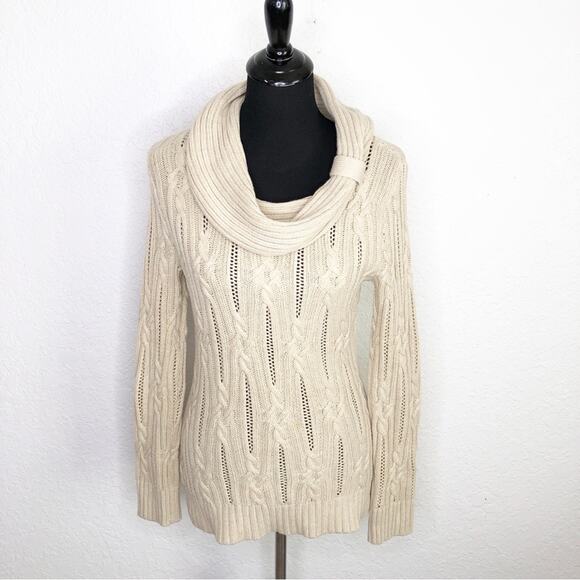 WHBM tan mixed knit cowl neck sweater size Small - Picture 1 of 16